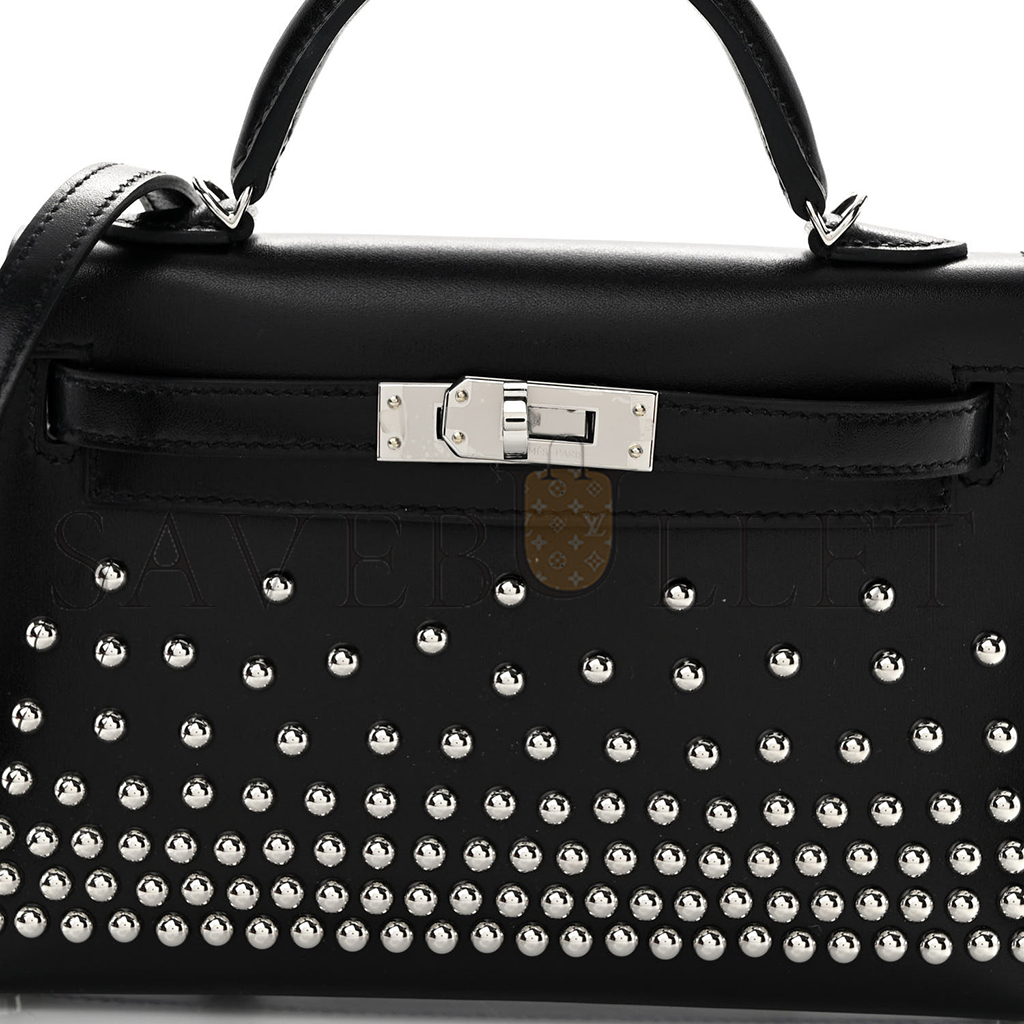 HERMÈS MASTER BOX STUDDED CLOUTÉ MINI KELLY SELLIER 20 BLACK (19*12*5.5cm) 